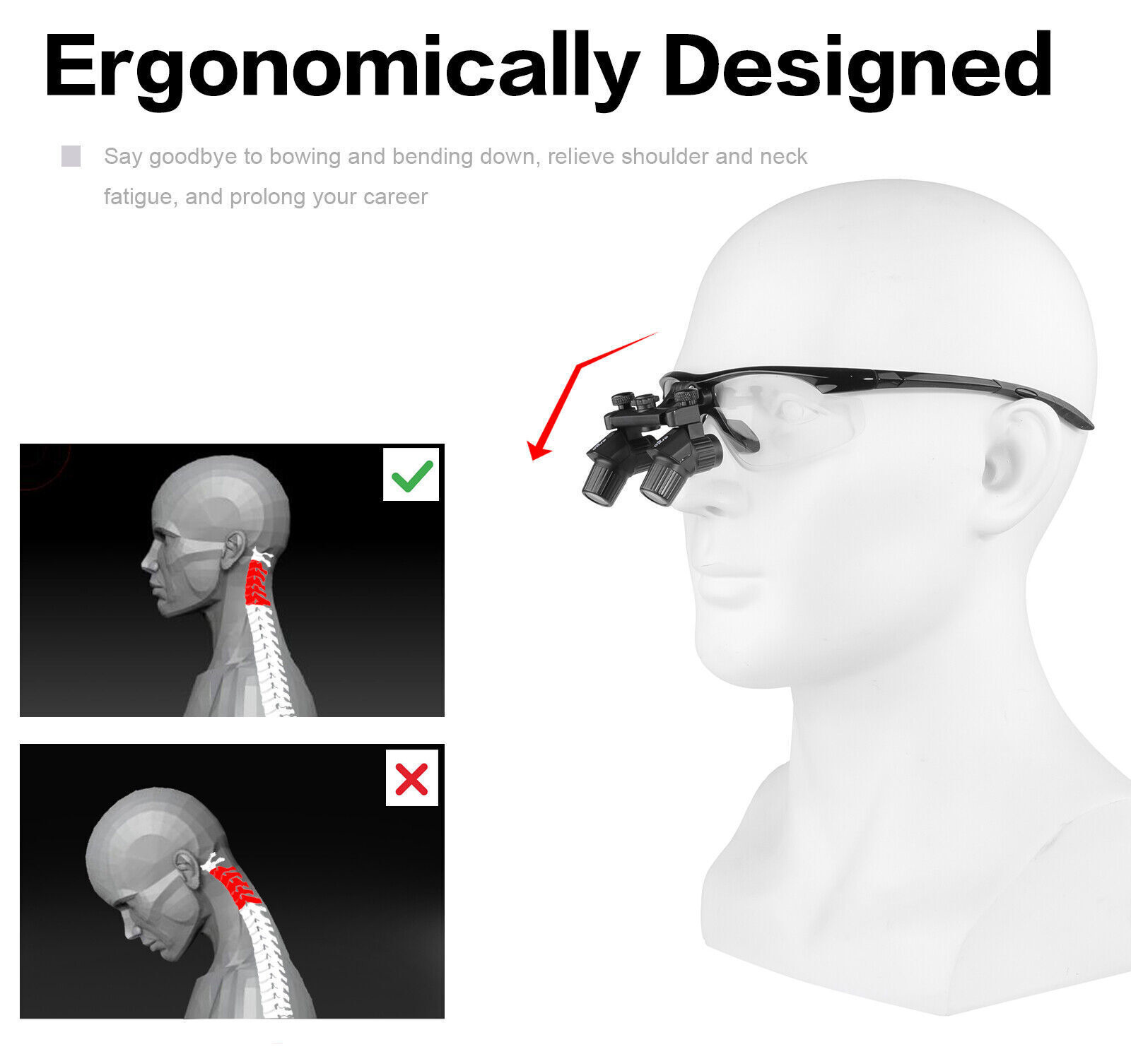 4.0X 450mm Lupa binocular dental médica ergonómica lupa Ergo lupas ENT