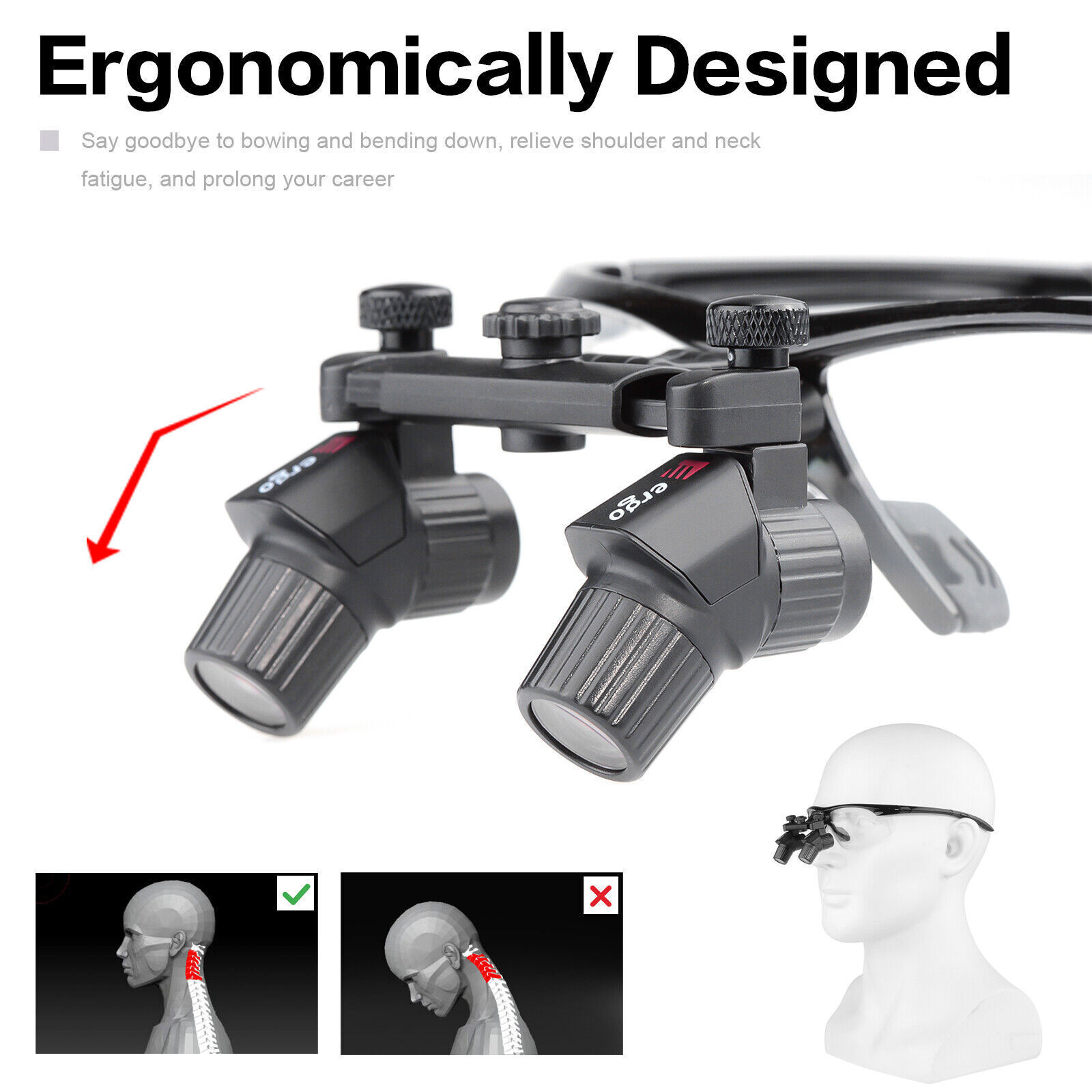 4.0X 450mm Lupa binocular dental médica ergonómica lupa Ergo lupas ENT