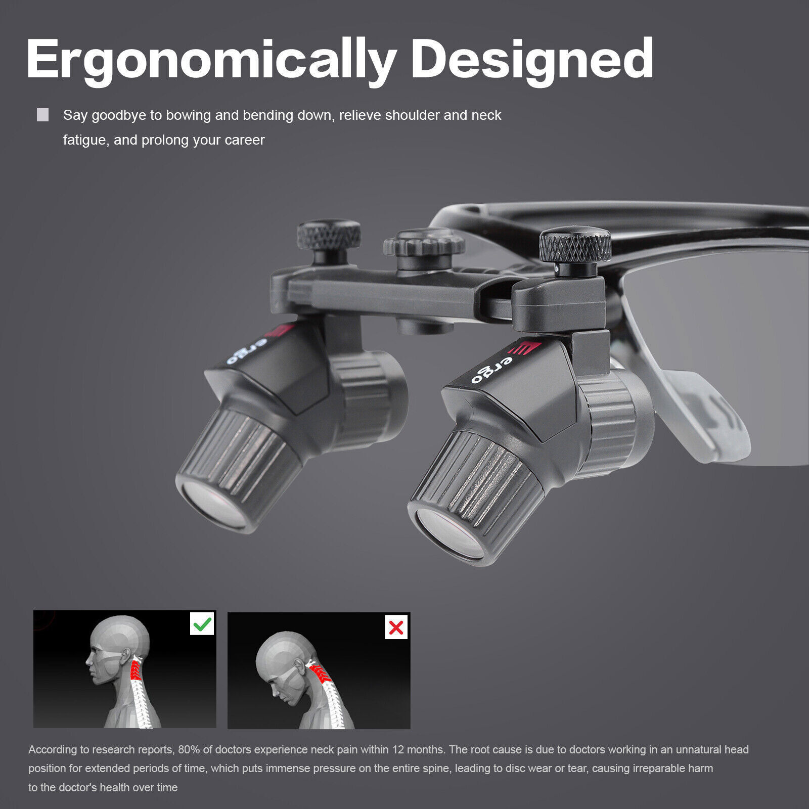 4.0X 450mm Lupa binocular dental médica ergonómica lupa Ergo lupas ENT