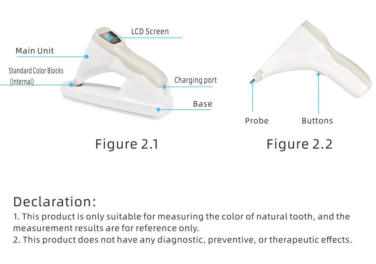 Comparador de color de dientes LED dental Colorímetro digital con guía de sombra de dientes