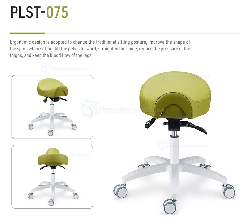 PLST-075 Taburete tipo silla de montar para higienistas dentales odontología cuero de microfibra