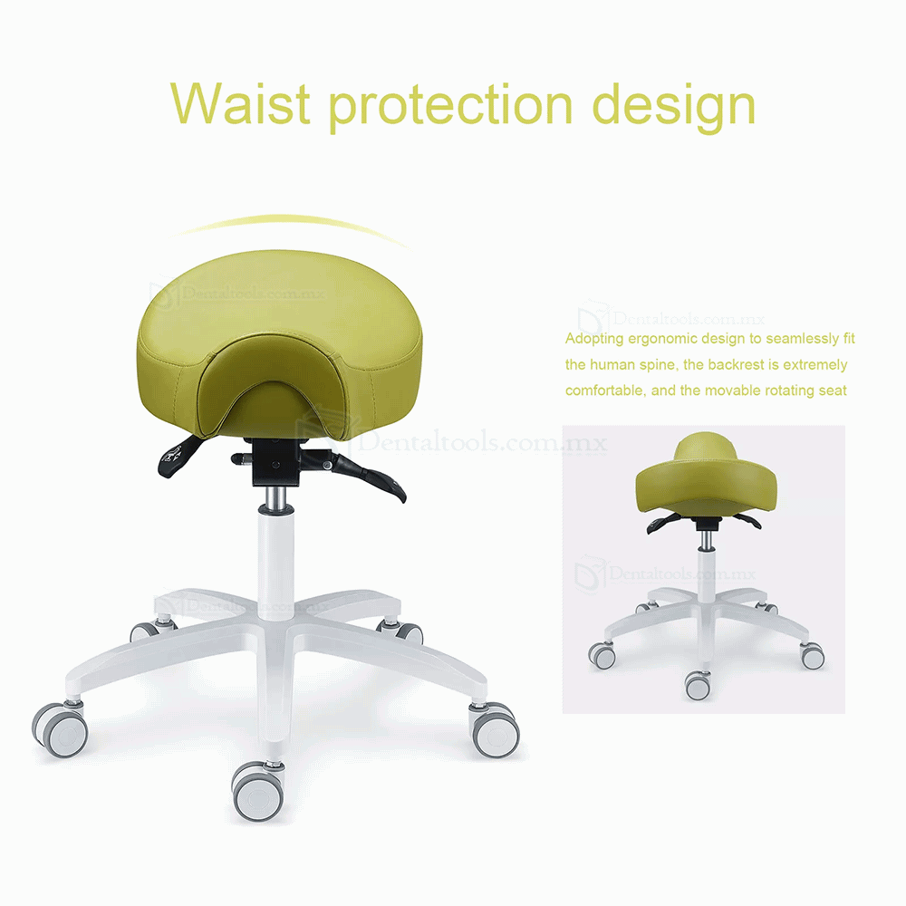 PLST-075 Taburete tipo silla de montar para higienistas dentales odontología cuero de microfibra