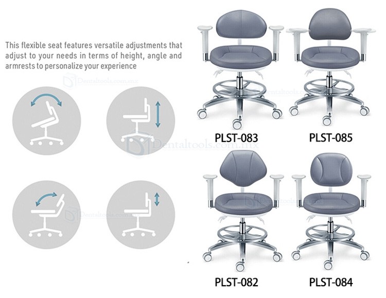 PLST-08 Serie Taburetes dentales ergonómicos con reposabrazos y respaldo durabilidad y comodidad