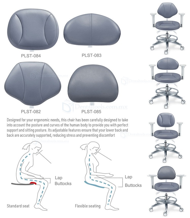 PLST-08 Serie Taburetes dentales ergonómicos con reposabrazos y respaldo durabilidad y comodidad